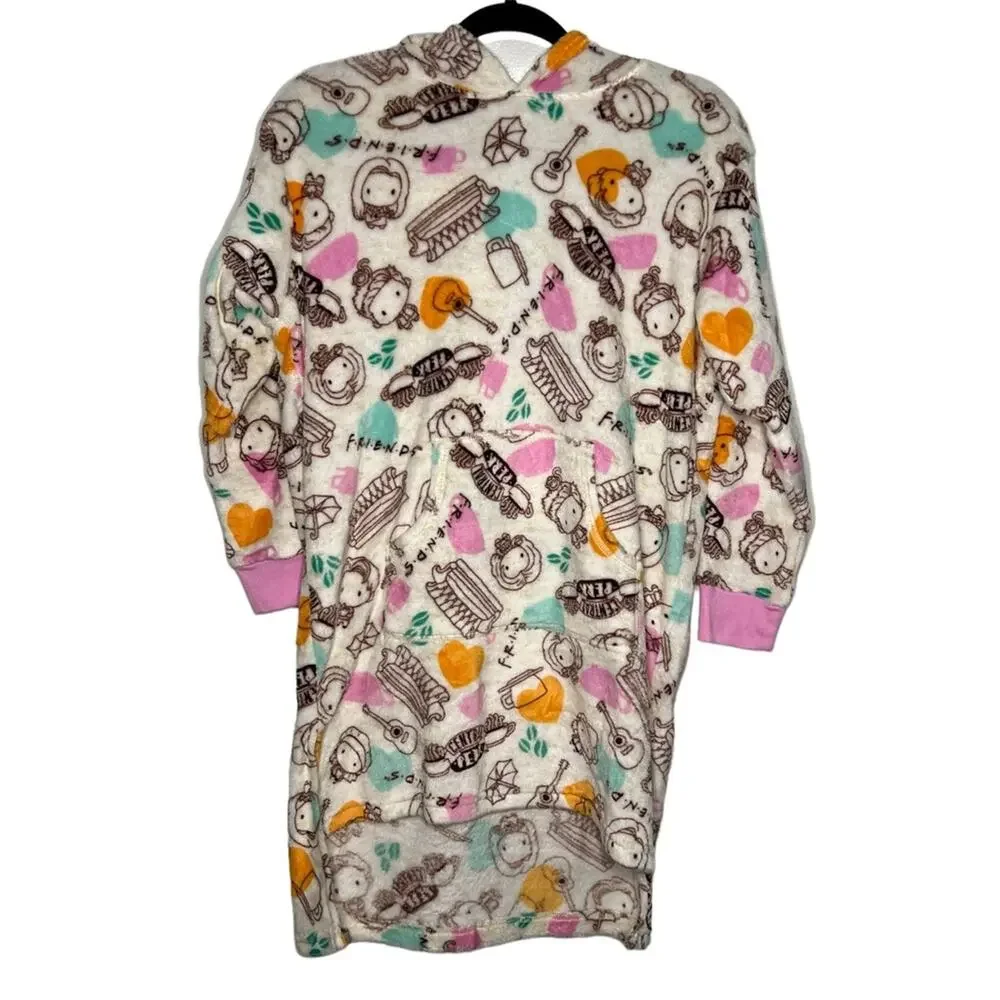 Girls Robe Friends Fuzzy Oversized Sleep Shirt With Pocket & Hood NWT SZ 12 L